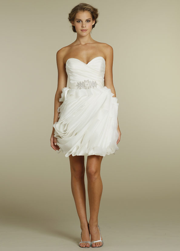 Ruffles Beaded Mini Length Bridal Reception Dress