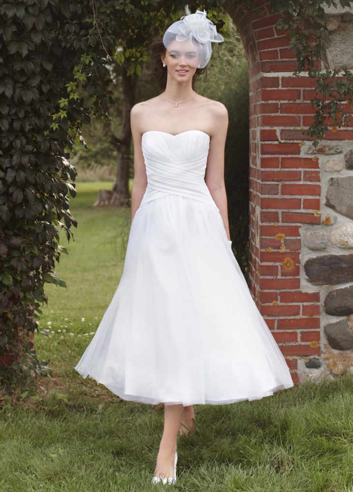 Strapless Tulle Tea Length Wedding Gown