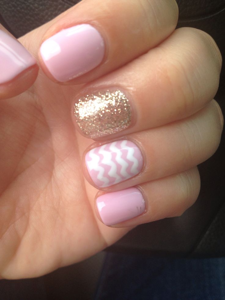Summer glitter pink chevron gel nails