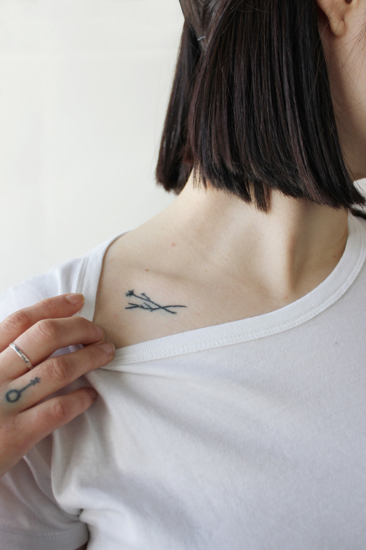Twig Tattoo On Collarbone