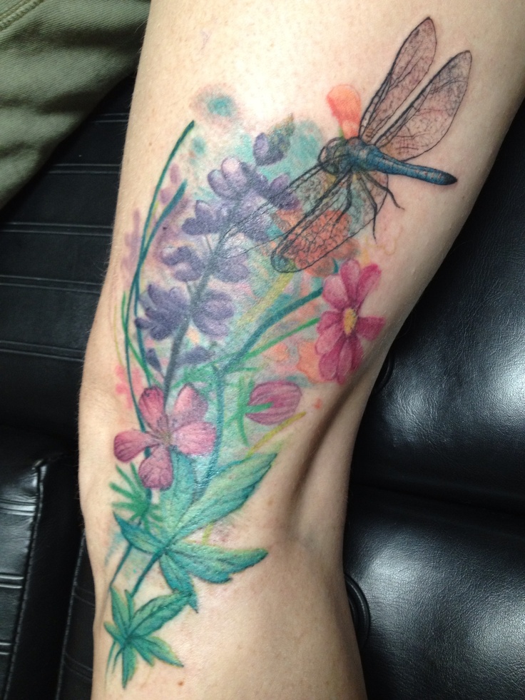 Wild Flowers with Dragonfly tattoo