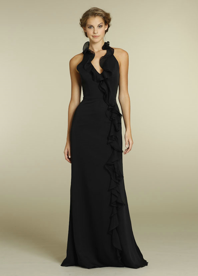 halter long black bridesmaid dress