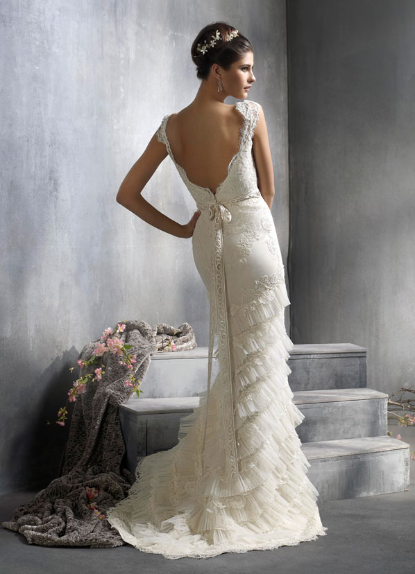 lazaro bridal lace net silk satin organza gown v neck cap sleeve natural waist pleated tulle sweep train