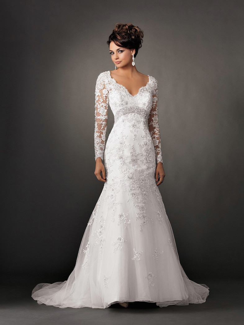 modest wedding dress with long lace sleeves