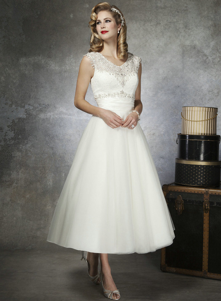 tea length lace wedding dress