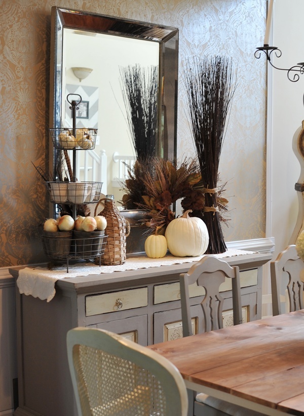 traditional rustic dining room design ideas with painted grey sideboard