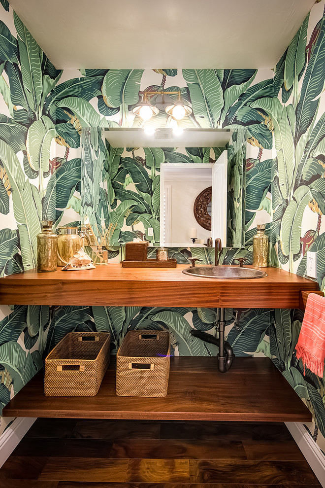 tropical bathroom banana leaf wallpaper decor