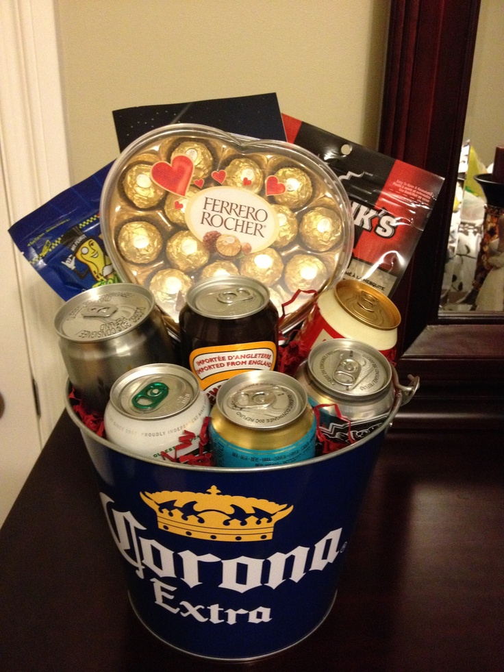 Beer bucket gift basket for him idea for Valentine's Day