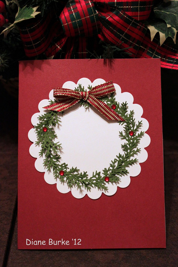 Card - Christmas wreath with bow