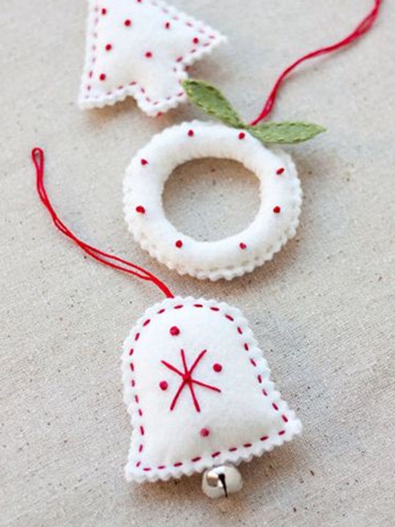 Ideas Felt Ornaments for Christmas Tree white felt bell ornaments