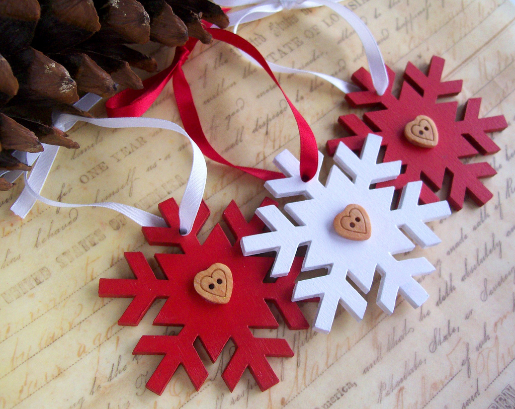 Wooden snowflake decorations