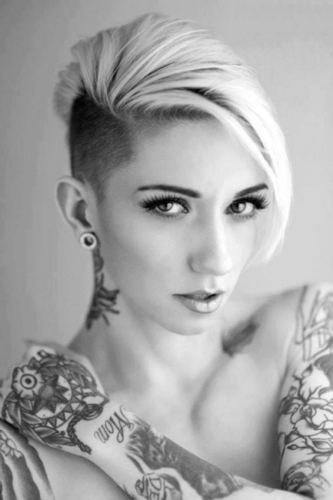 Short Pixie Mohawk Hairstyles For Women With Tatto