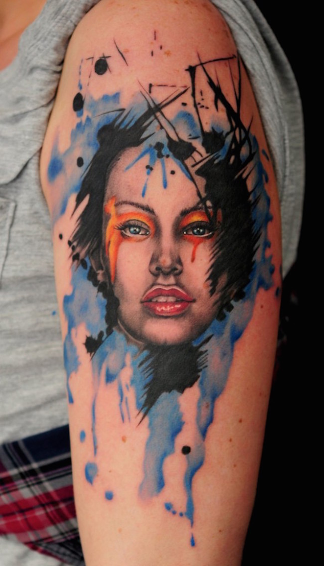 3d shoulder art portrait tattoos for women