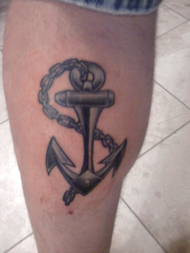 A Solid steel anchor on the calf