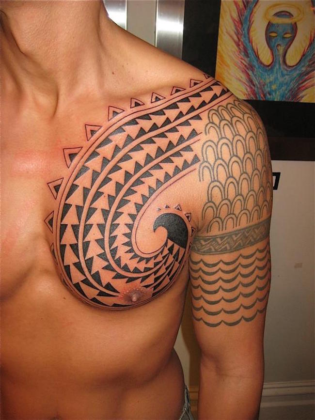 Artistic Hawaiian Tattoo On Chest