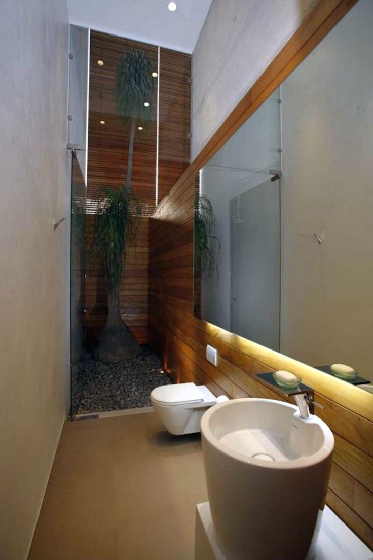 Asian inspired cool modern bathrooms for narrow space