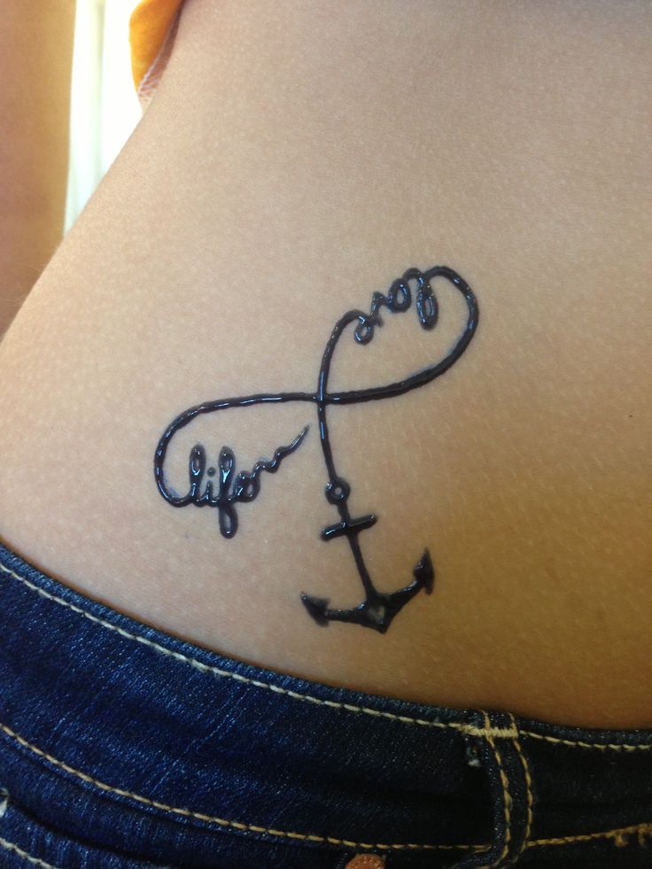 Black Ink Anchor And Infinity Tattoo On Side