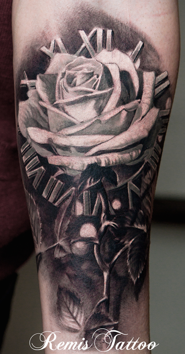 Black and grey rose tattoo