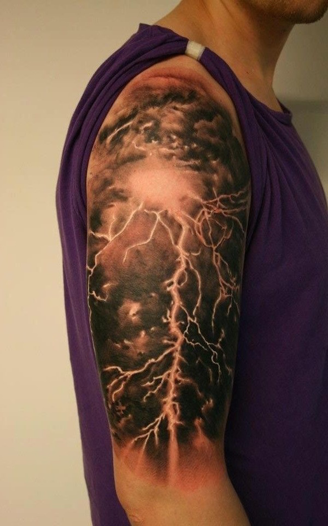 Cloud Tattoo Design with Thunderbolt For Men