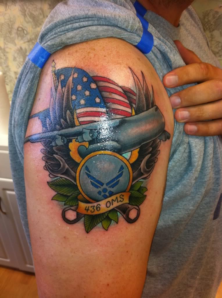 Colored Army Tattoo on Right Shoulder