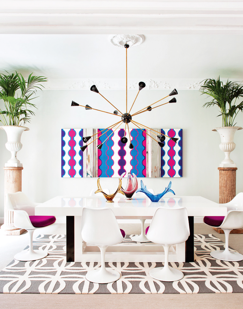 Colorfully eclectic dining room interior in a modern Madrid apartment