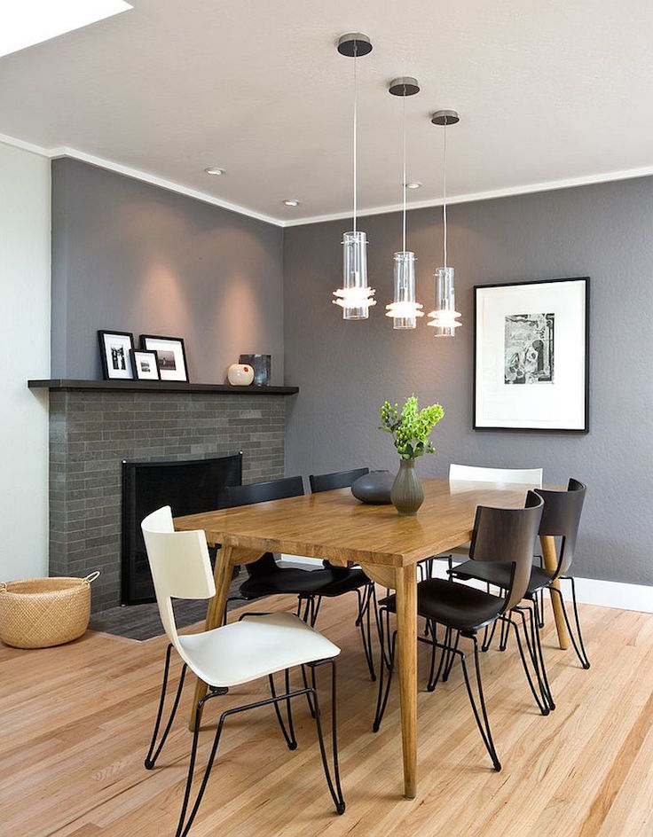 Contemporary Dining Room Design And Stylish Chairs And Gorgeous Gray Backdrop Paint Colors