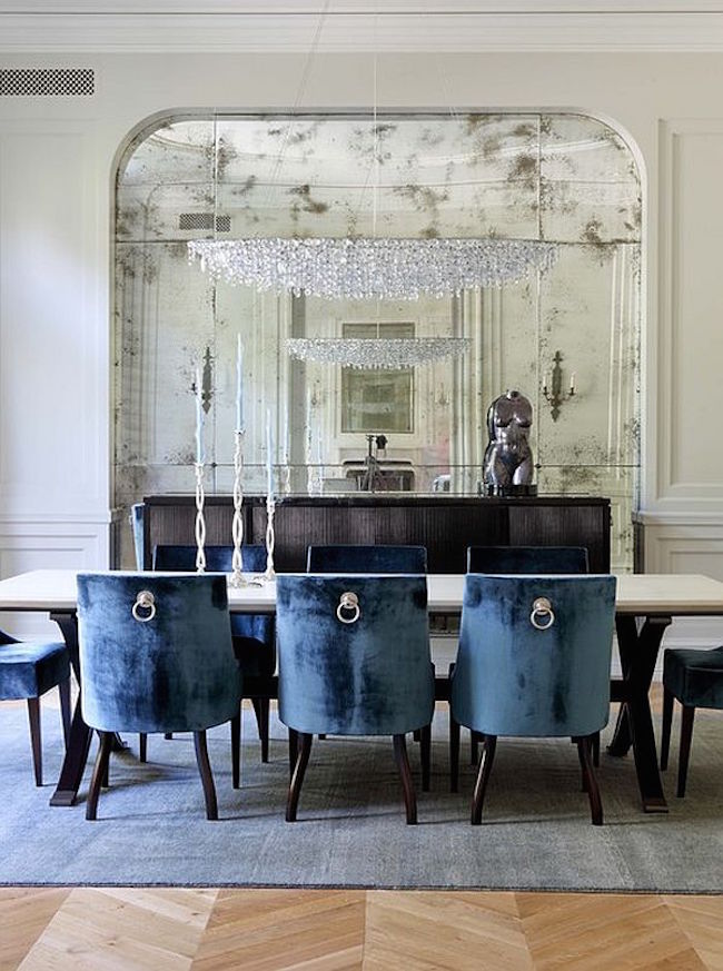 Contemporary traditional dining room design in navy blue