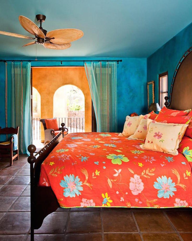Cool Blue Curtain Idea For Brilliant Tropical Bedroom Theme