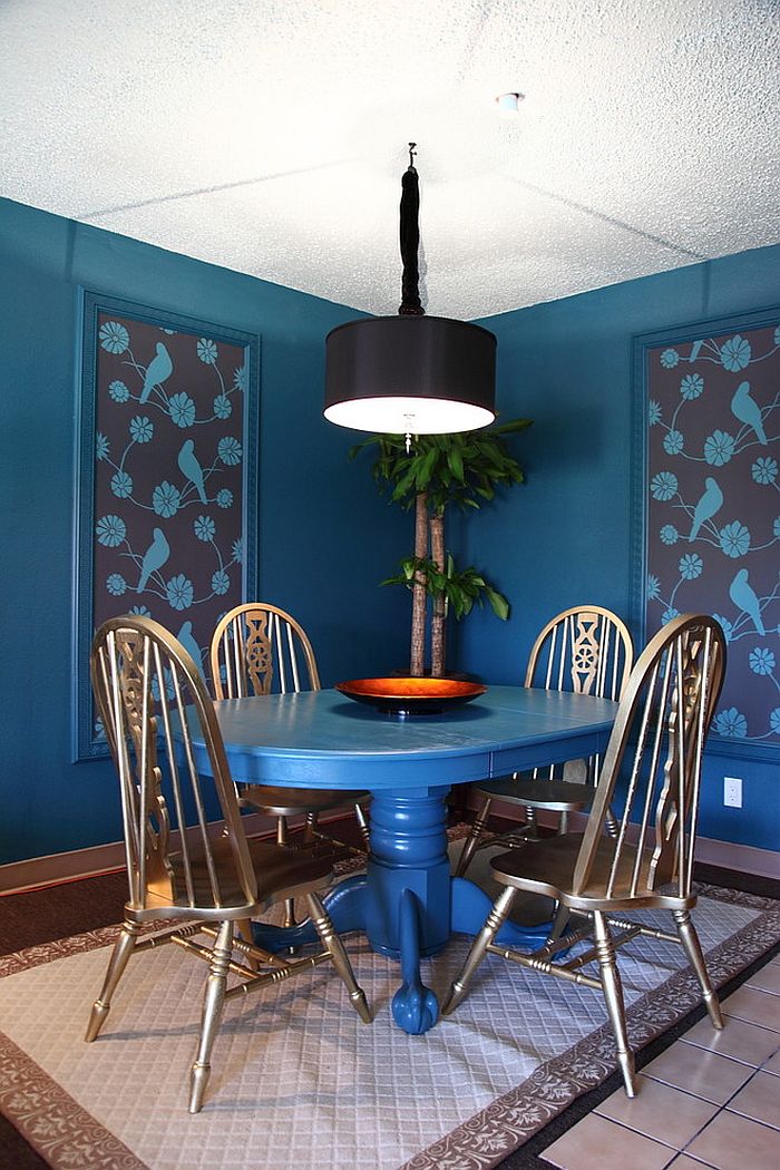 Eclectic dining room welcomes you into a world of blue