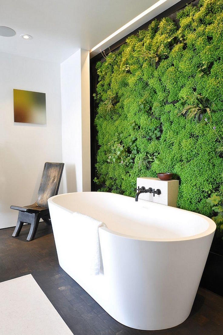 Exciting Green Living Wall For The Contemporary Bath Design Ideas