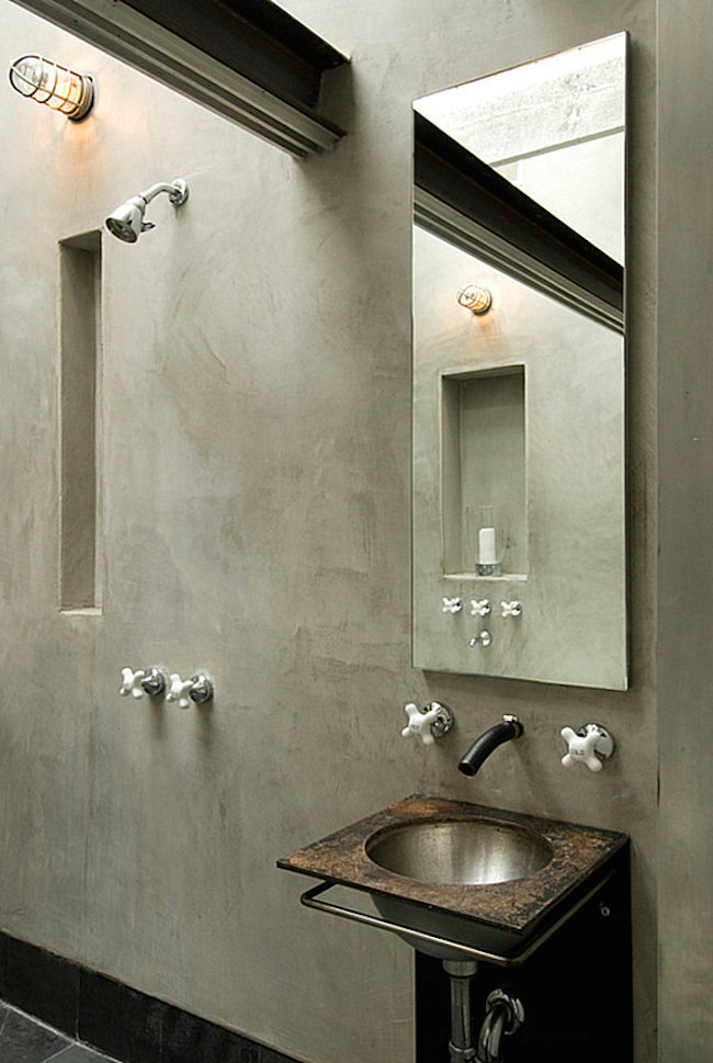 Gray tones in an industrial bathroom