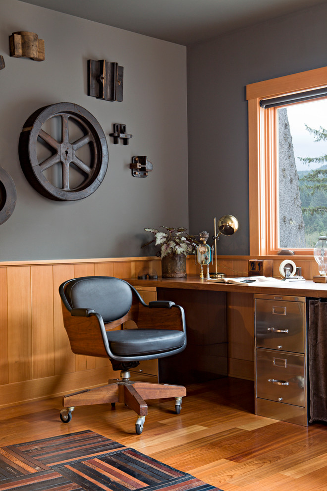 Home Office Industrial with Rustic next to Black Cabinets alongside