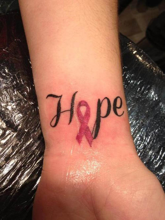 Hope Cancer Tattoo On Left Wrist