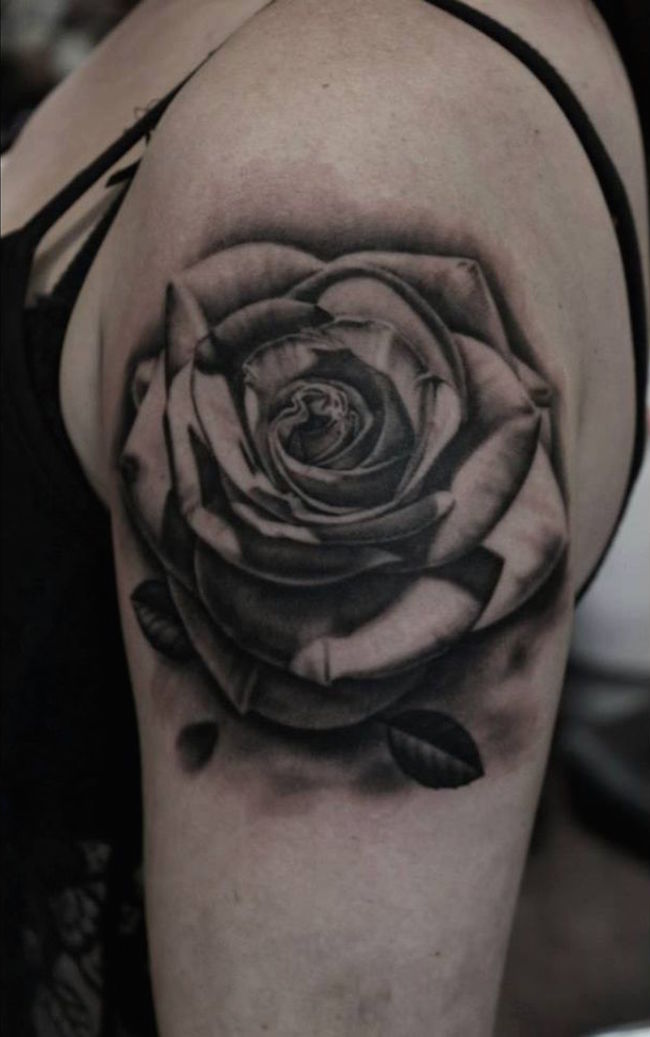 Inked Black and grey rose tattoo