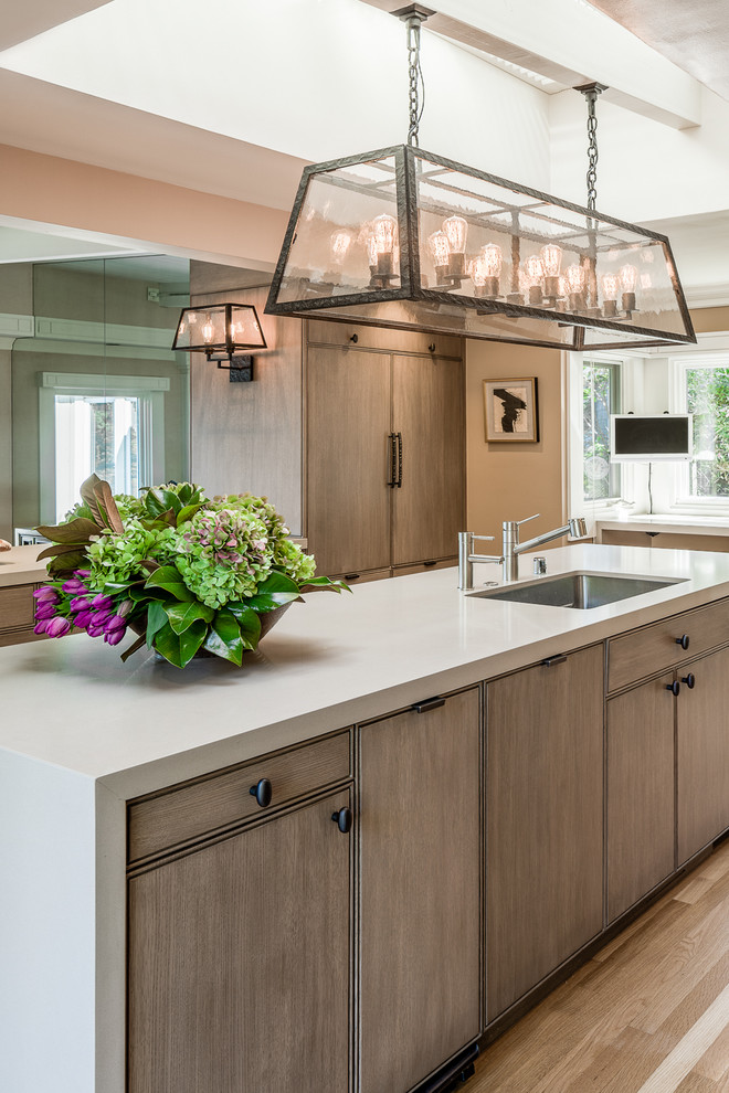 Light Fittings for Kitchens Transitional Kitchen with Waterfall Countertop in San Francisco