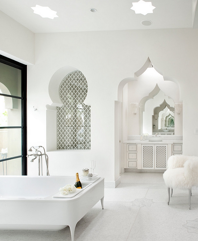 Luxurious contemporary bath uses the Moroccan architectural