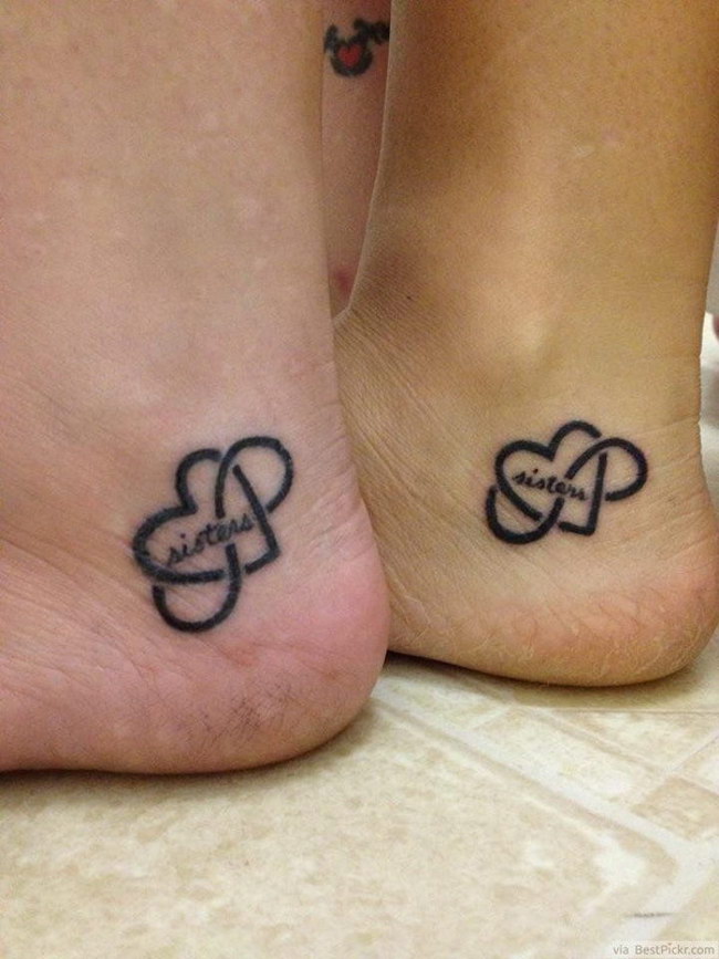 Matching Heart Infinity Tattoo Idea On Ankles
