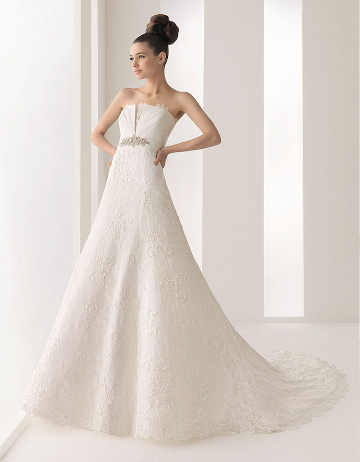 Modern strapless empire waist lace wedding dress