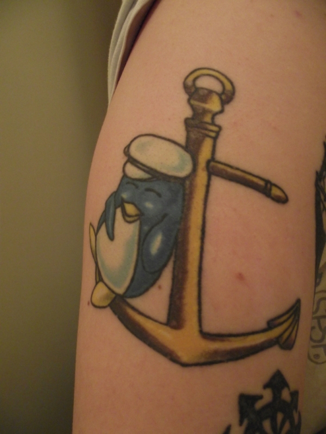 Penguin With Anchor Navy Tattoo