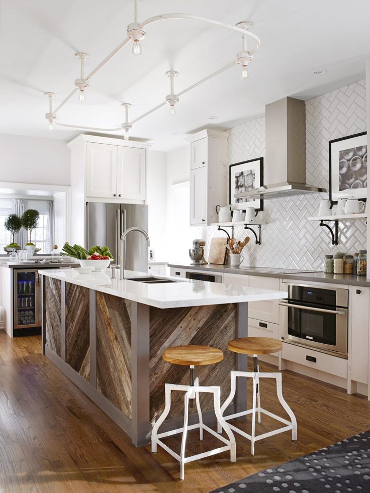 Rustic Island in White Transitional Kitchen