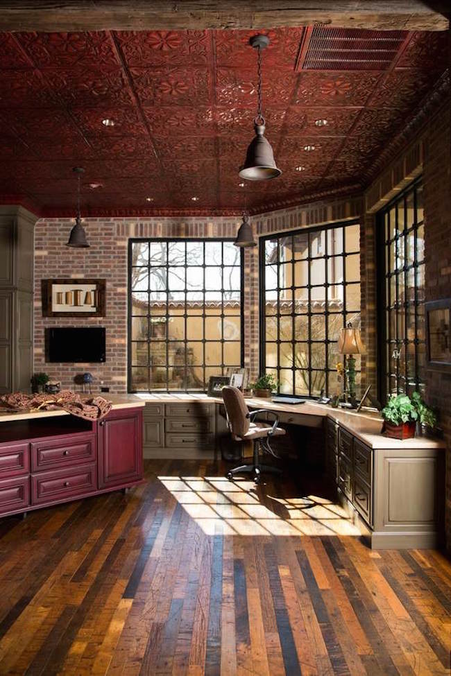 Rustic style home office beautiful metal tiles decorative ceiling