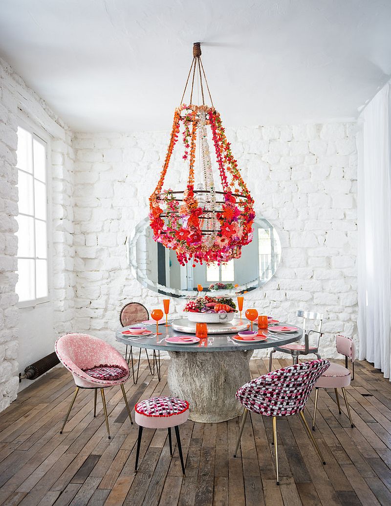 Shabby chic coupled with cool eclectic brilliance in the dining room