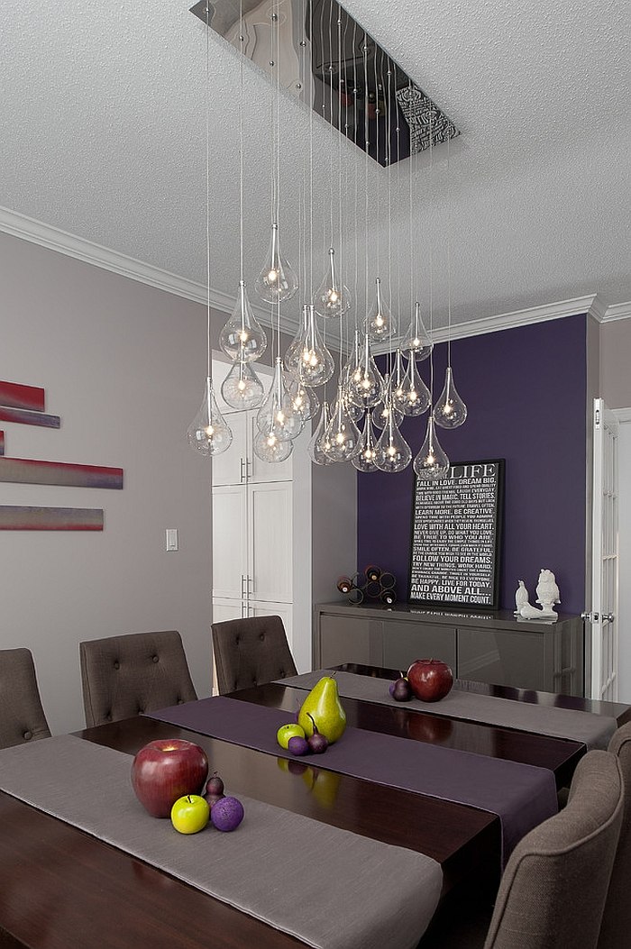 Stylish purple accent wall in the contemporary dining room