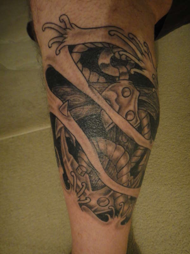 anchor inside calf tattoo