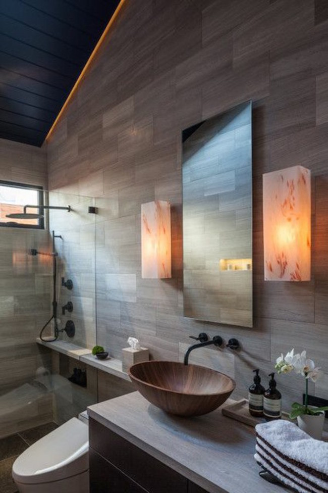 bathroom design ideas In Asian-style sink mirror