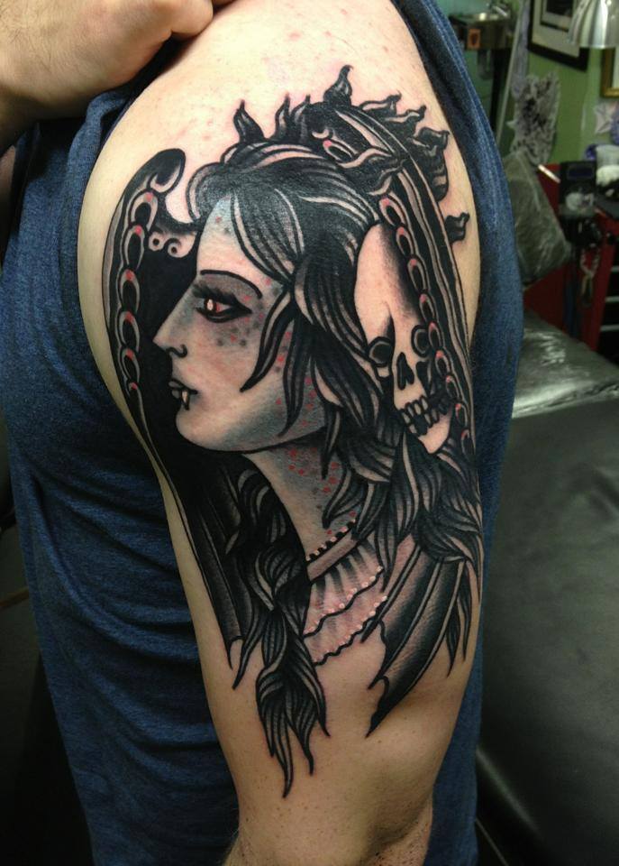 black & grey Tattoo by Joe Ellis