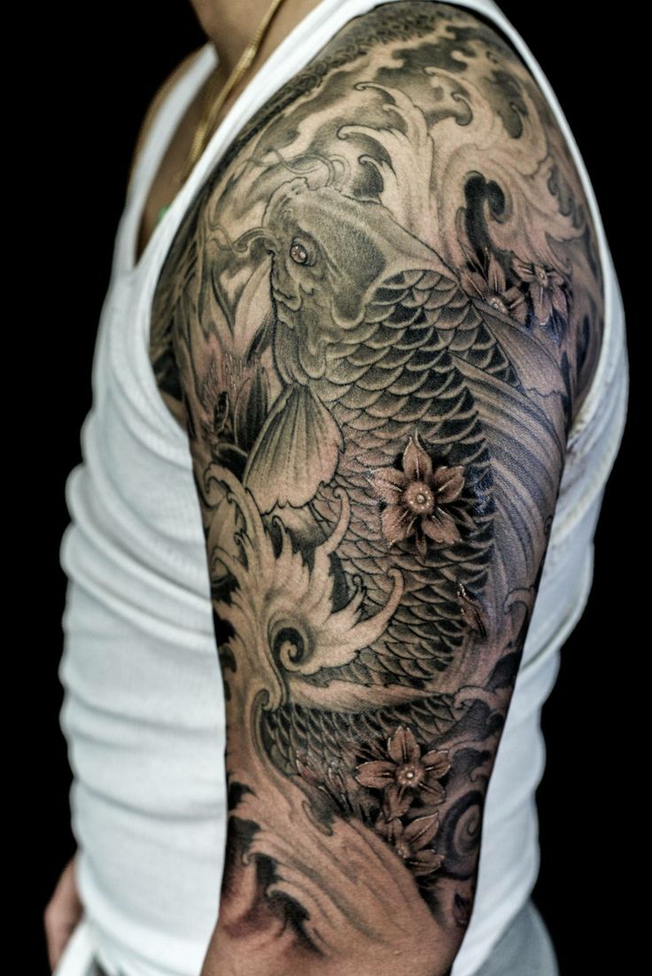 half sleeve photo tattoo koi fish 3d