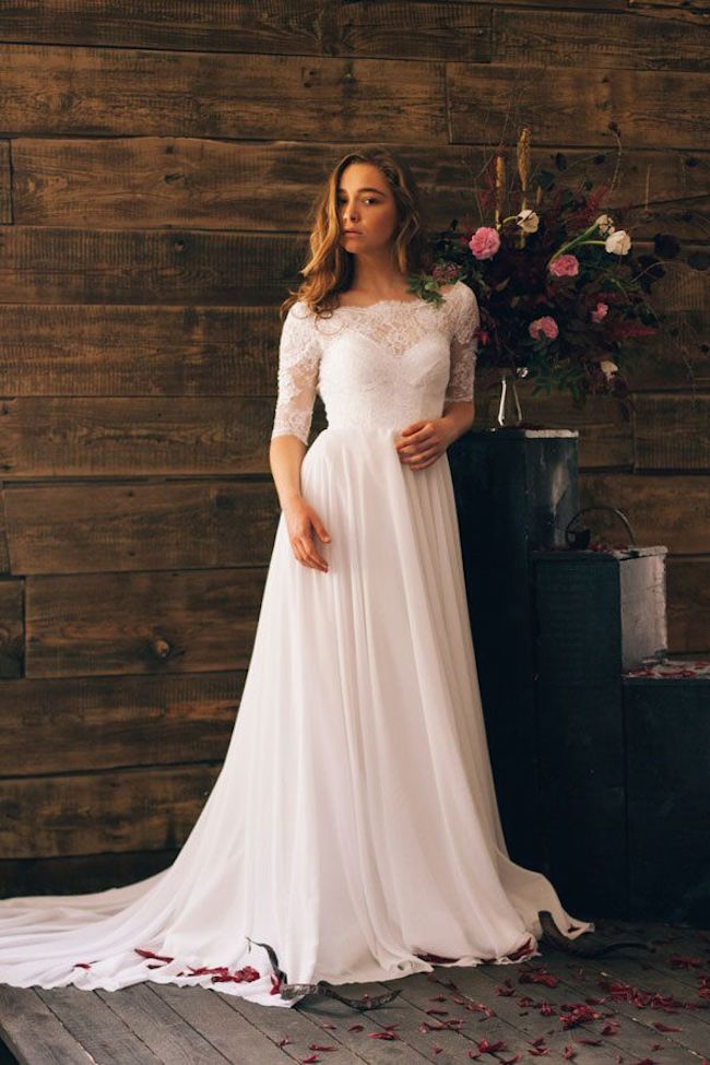 modest summer wedding dress with lace