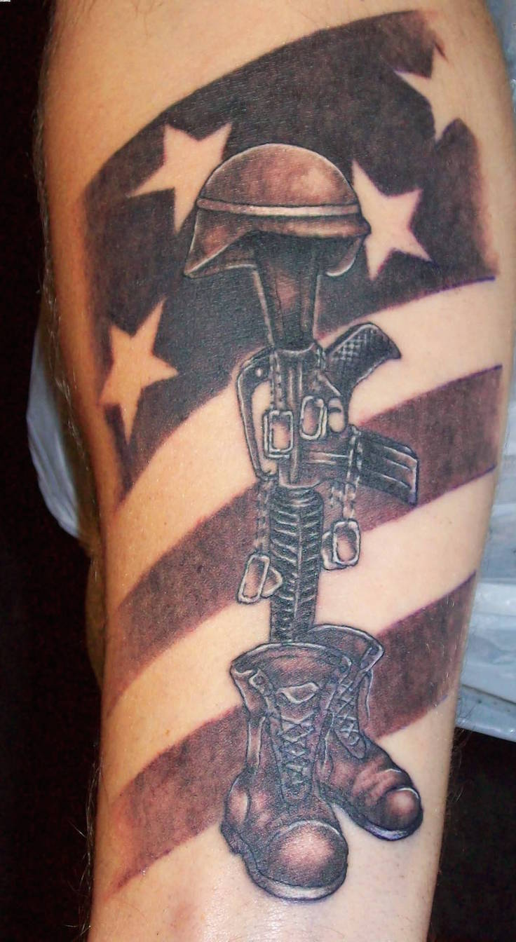 outstanding army gun tattoo for lady