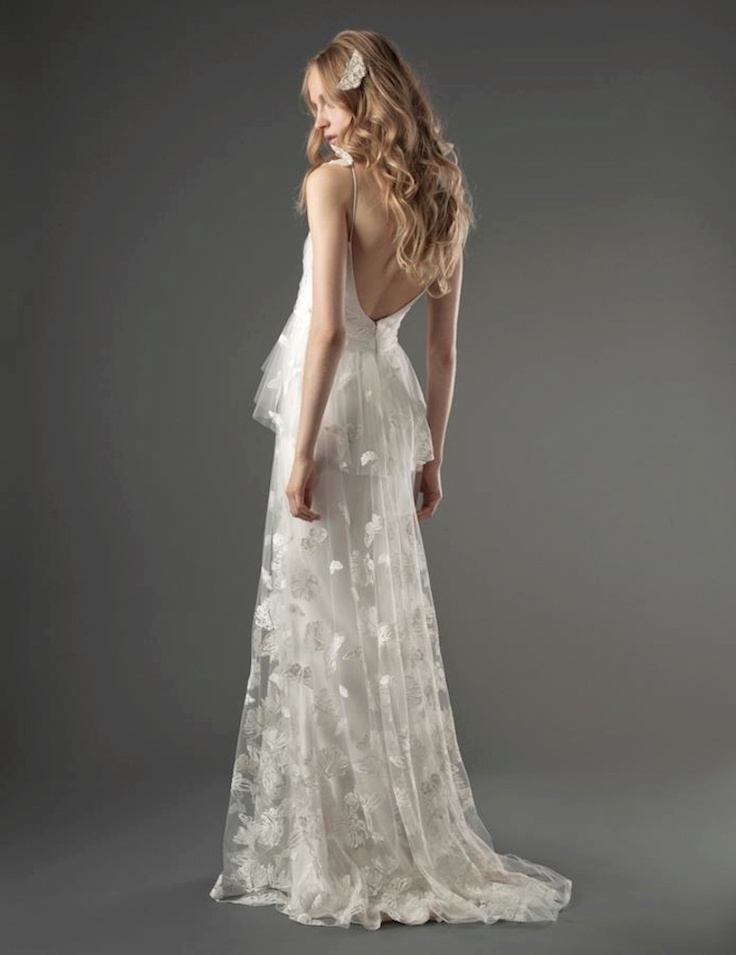 romantic low back wedding dress with unique lace